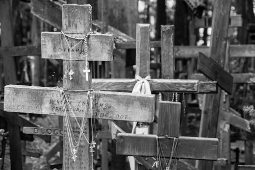 Grayscale Photography of Wooden Cross