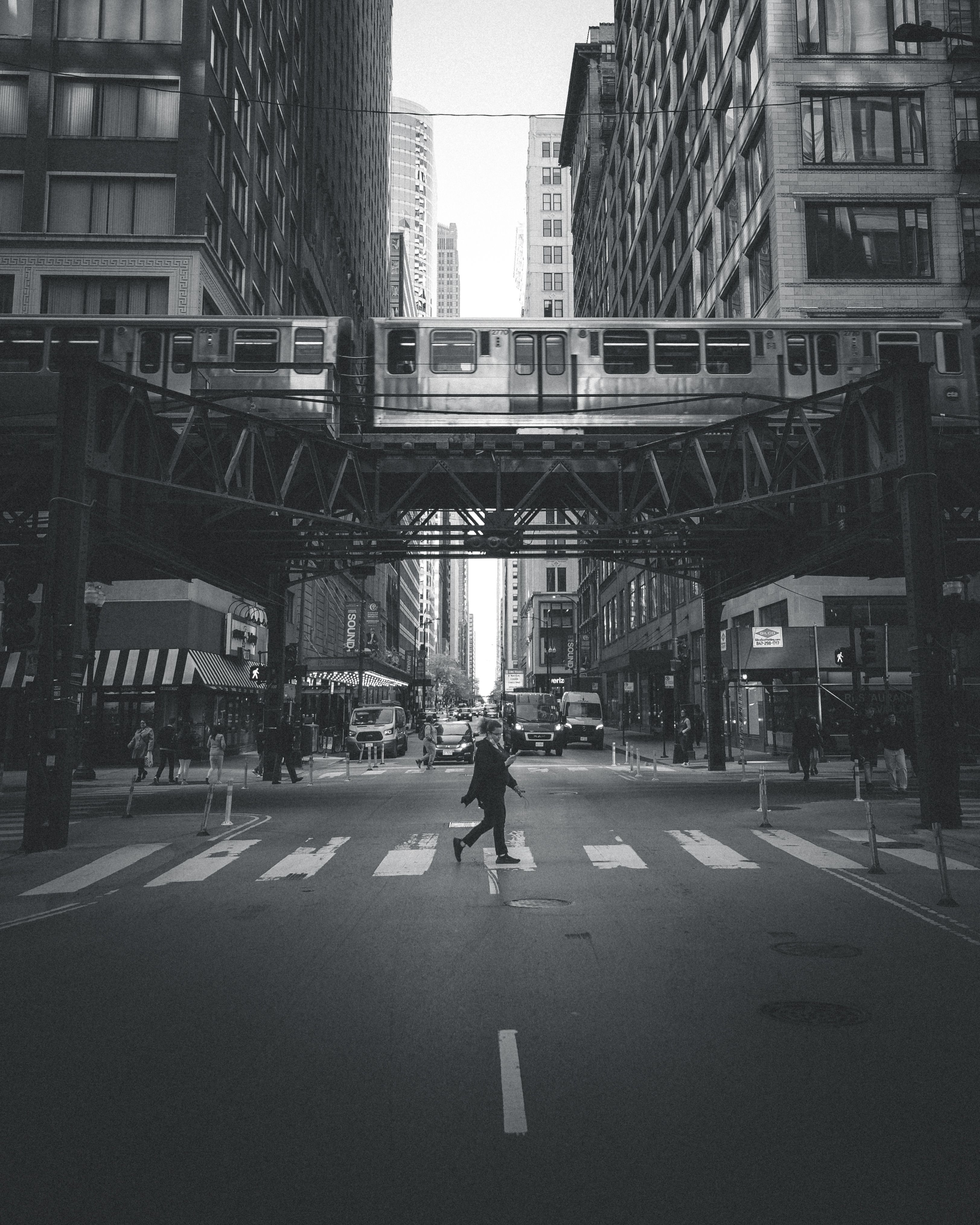 Black and White Urban Street Scene with Skyscrapers · Free Stock Photo