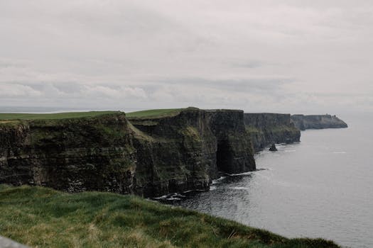 A breathtaking view of the Cliffs of Moher with dramatic coastal landscape and ocean view.