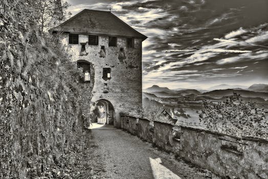 Free stock photo of black-and-white, landscape, landmark, building