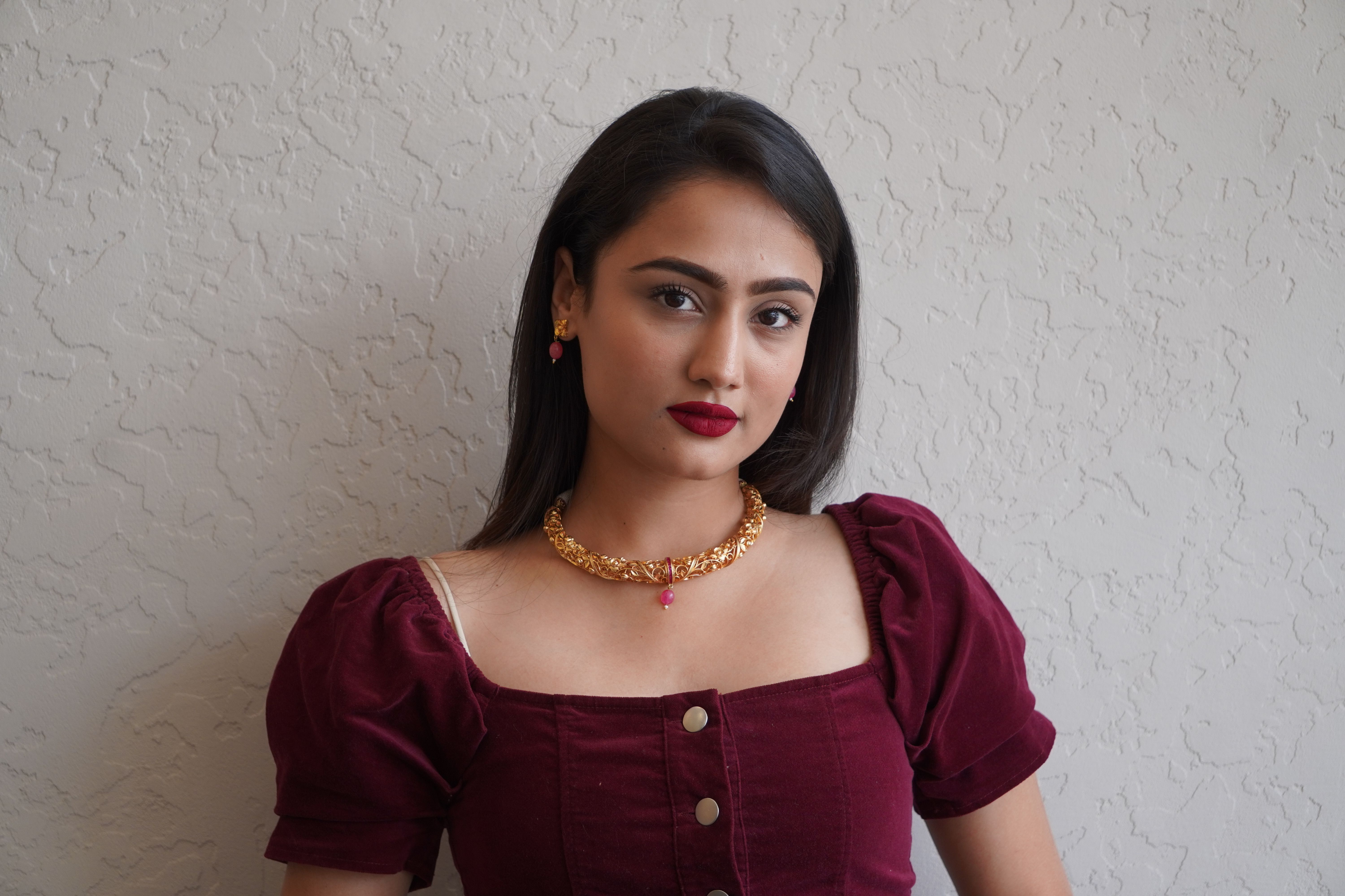 green emerald velvet dress Nobu | Burgundy Bandeau Maxi Dress with Halter-Collar main image 1
