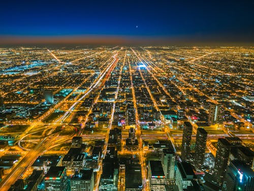 Vogelperspectieffotografie Van Stad Met Verlichting