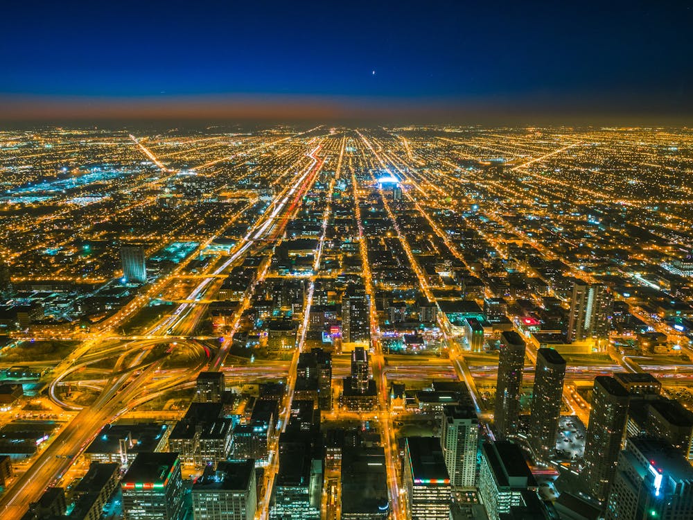 Free Bird's Eye View Photography Of City With Lights Stock Photo