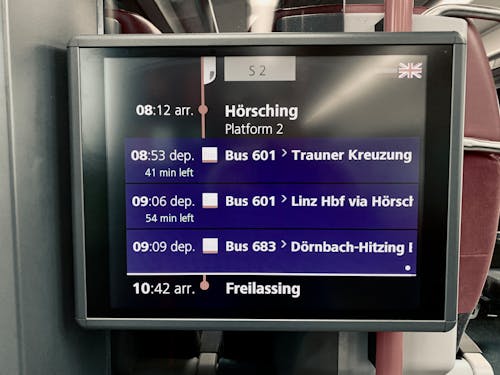 Bus schedule on the train monitor