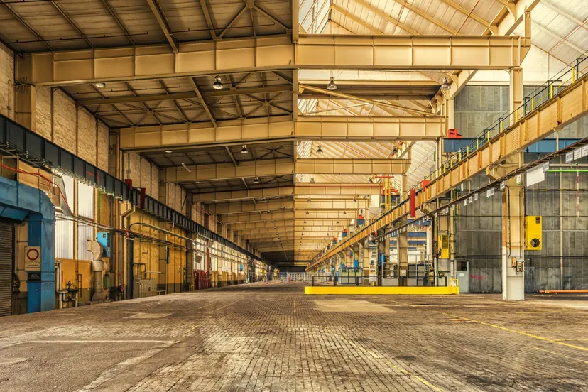 Completed boiler hall interior with exposed structure