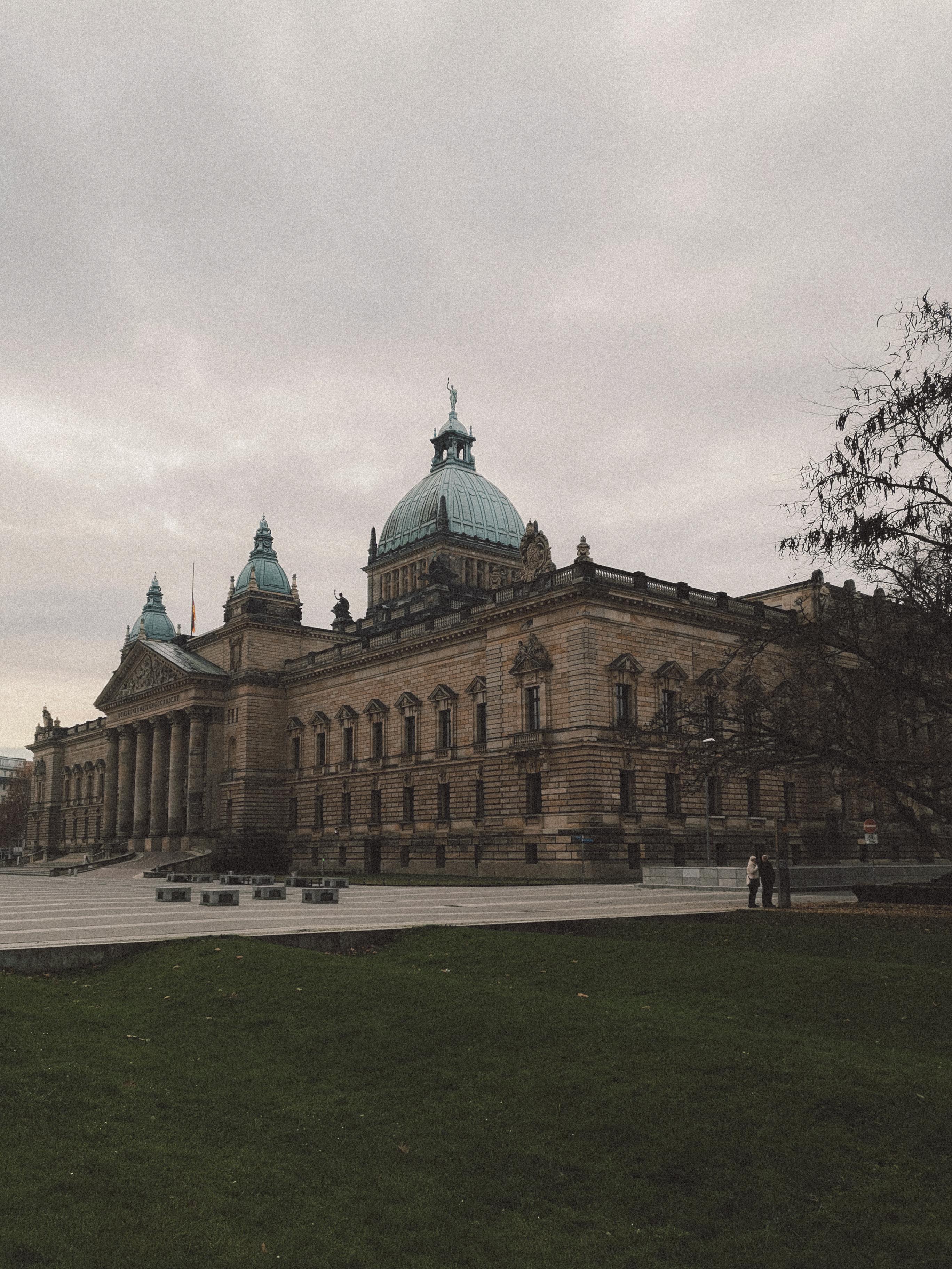 Impressive view of historic Federal Court of Justice building in Leipzig, Germany.