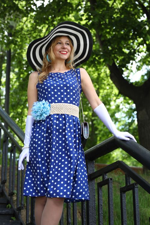 Woman Wearing Hat And Blue Polka Dot Dress Free Stock Photo Woman Wearing Hat And Blue Polka Dot Dress Free Stock Photo