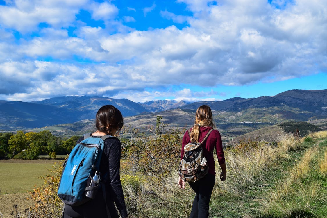 two people hiking