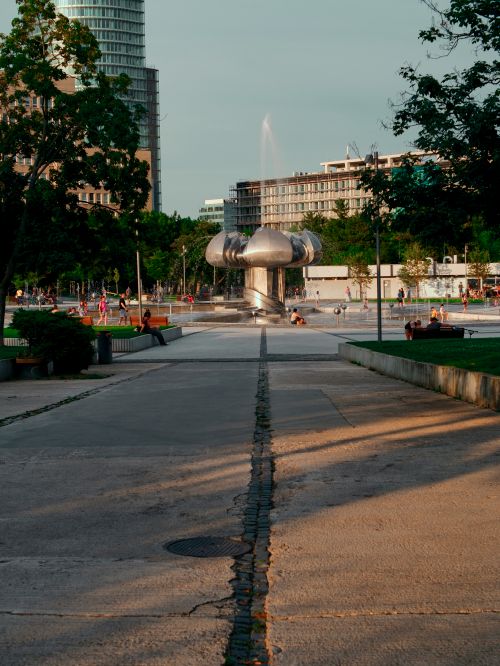 Free Modern urban park with fountain in Bratislava, perfect for relaxation and leisure. Stock Photo