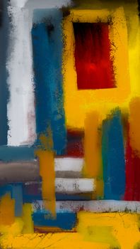Vibrant abstract painting featuring bold geometric shapes in vivid colors, perfect for modern decor.