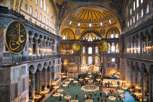 Free A high-angle view of the Hagia Sophia's iconic interior in Istanbul, showcasing its stunning architecture. Stock Photo
