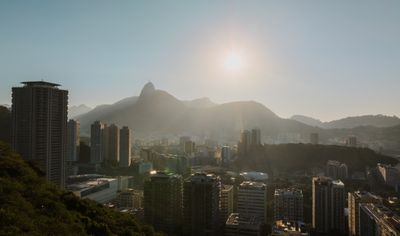 Rio de Janeiro skyline and airport travel atmosphere