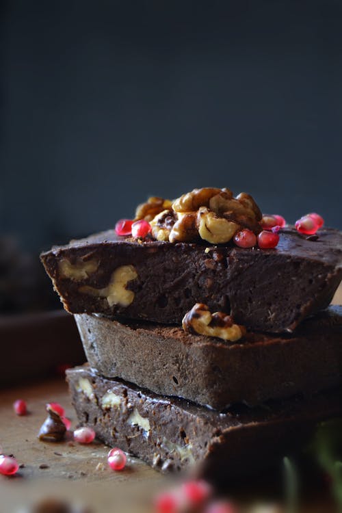Close-Up Photo Of Stacked Chocolate Brownies