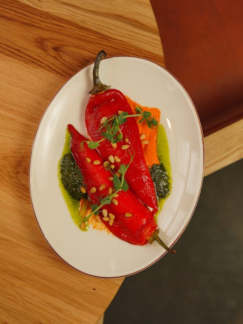 A plate of food with peppers on it