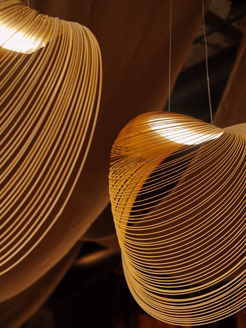 Modern chandeliers hanging from ceiling