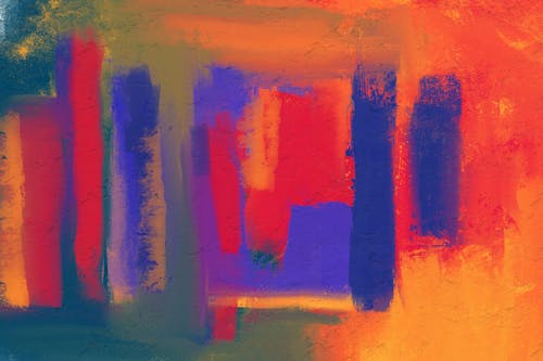 Abstract painting of orange, blue and purple colors