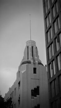 Black and white photograph of an Art Deco building in Mexico City, showcasing urban architecture.. pexels, black, white