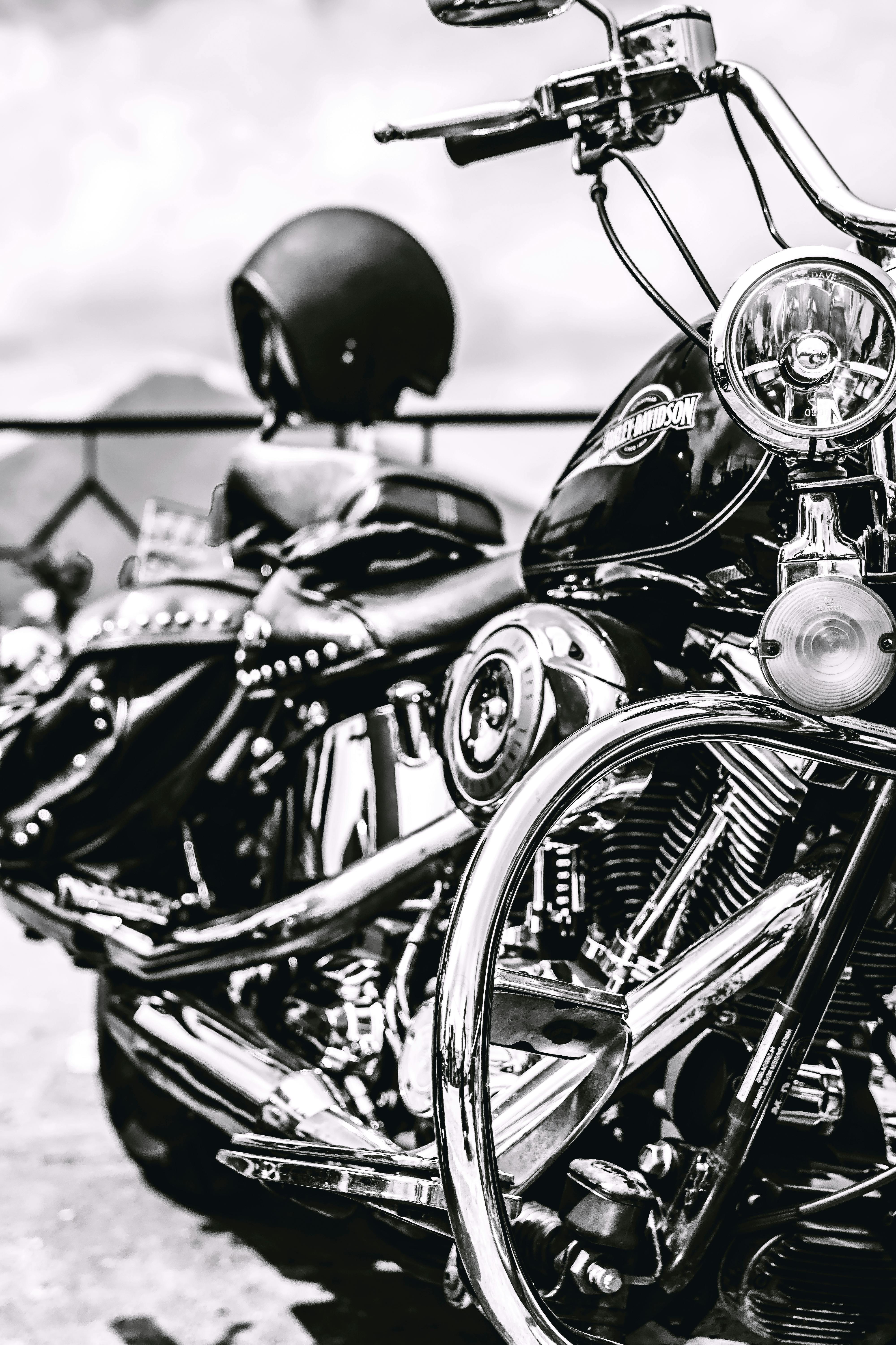 Foto Stok Gratis Tentang Chrome Harley Davidson Hitam Amp Putih