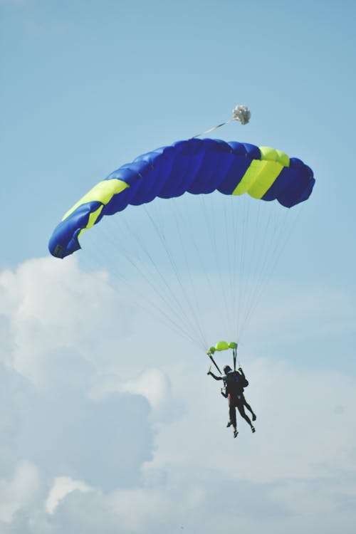 Free Flying Parachute in the Air  Stock Photo