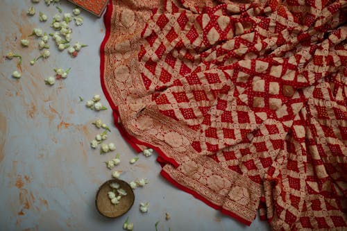 Brown and Beige Floral Textile