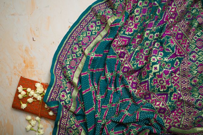 Kalamkari saree pallu detail with traditional border