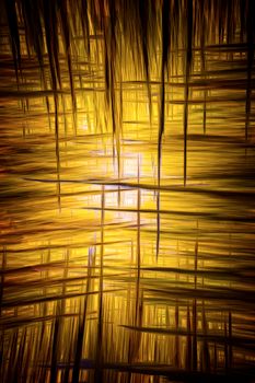 Dynamic abstract design with golden glowing lines and radiant light effect.
