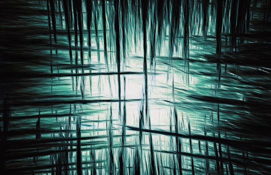 Explore a captivating abstract artwork featuring dynamic teal light streaks, creating a modern and serene atmosphere.