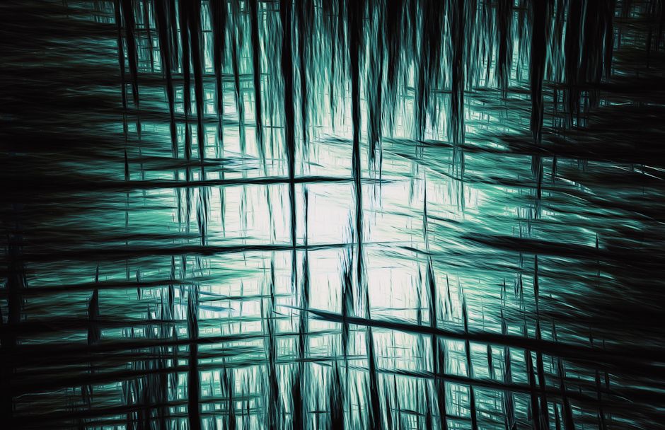 Explore a captivating abstract artwork featuring dynamic teal light streaks, creating a modern and serene atmosphere.