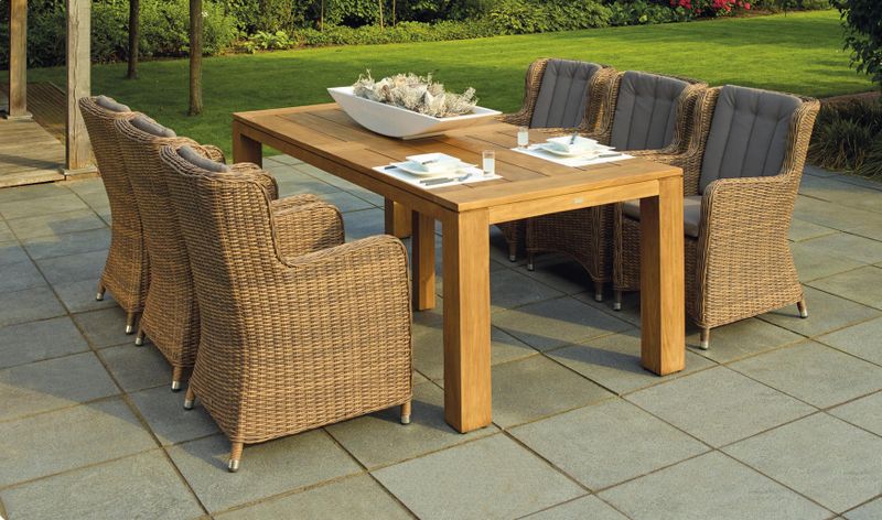 Paver patio set up for outdoor dining