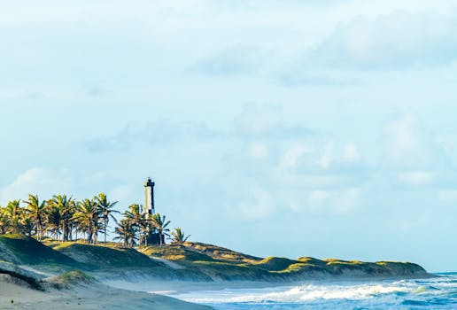 在巴西巴伊亚福尔摩沙的海边，有一座风景如画的灯塔