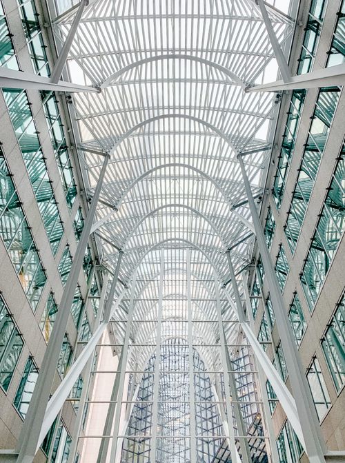 Free Modern atrium with a stunning glass ceiling in urban Toronto architecture. Stock Photo