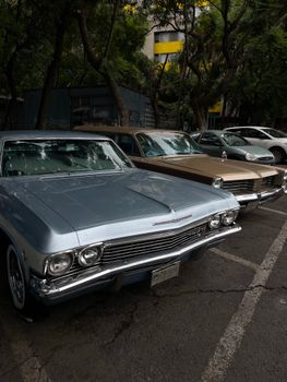 Classic Chevrolet cars parked outdoors, showcasing retro design and vintage style.