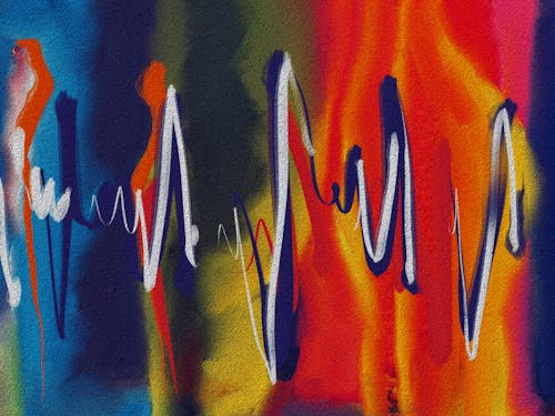 A painting of a wave pattern with different colors
