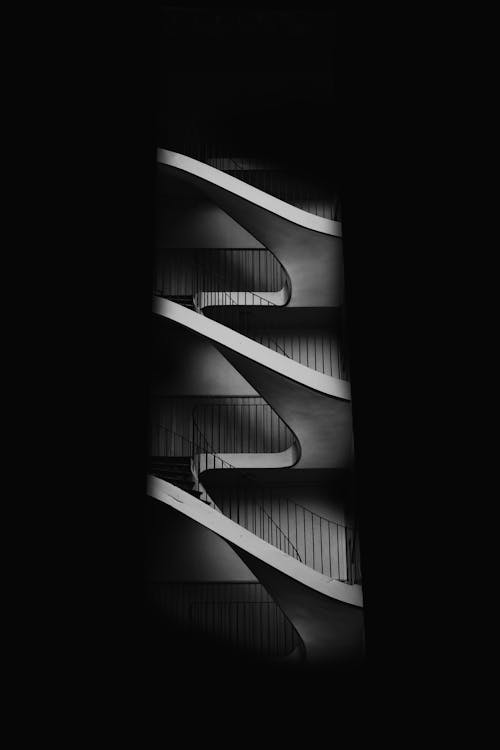 White Spiral Stairs With Black Background