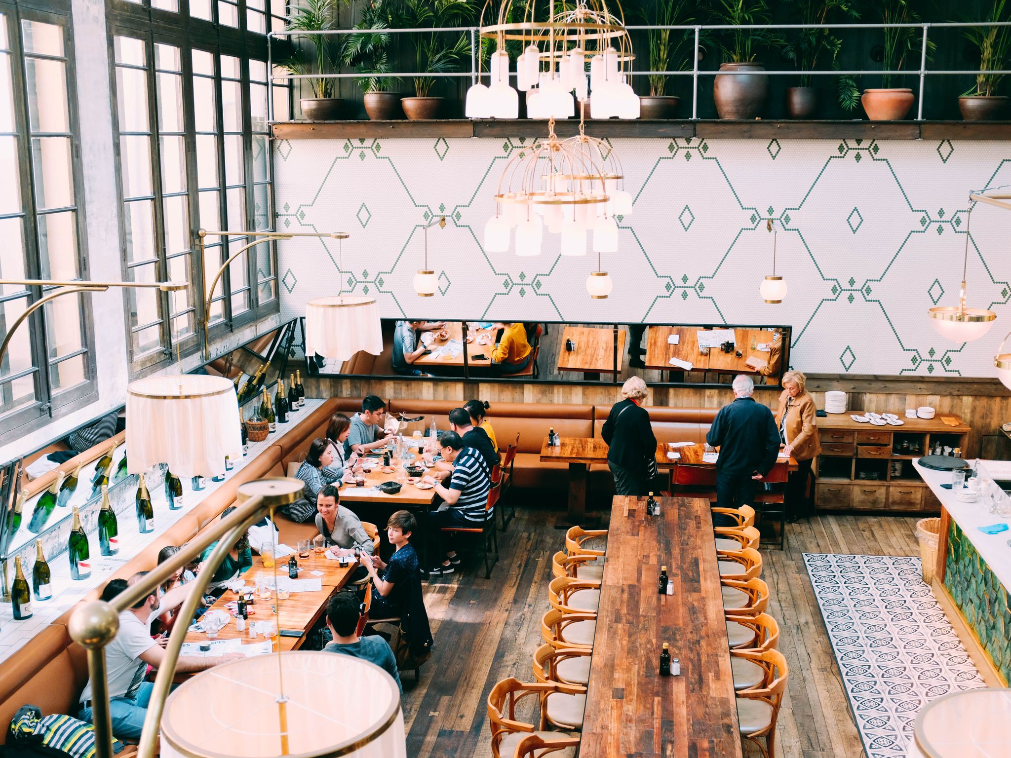 Restaurant dining room with set tables