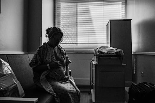 一位体贴的孕妇在医院病房里被黑白相间的东西抓住了