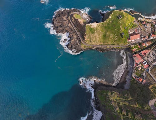 Aerial view of the coast of the island of santa cruz