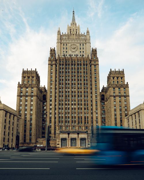 Free Stunning view of the Ministry of Foreign Affairs in Moscow with classic architectural design. Stock Photo