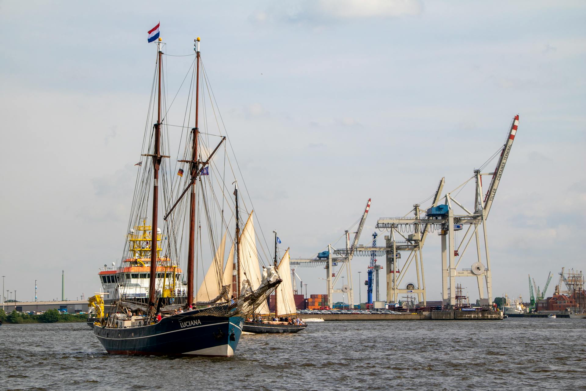 View of Ships Sailing near the Port of Hamburg