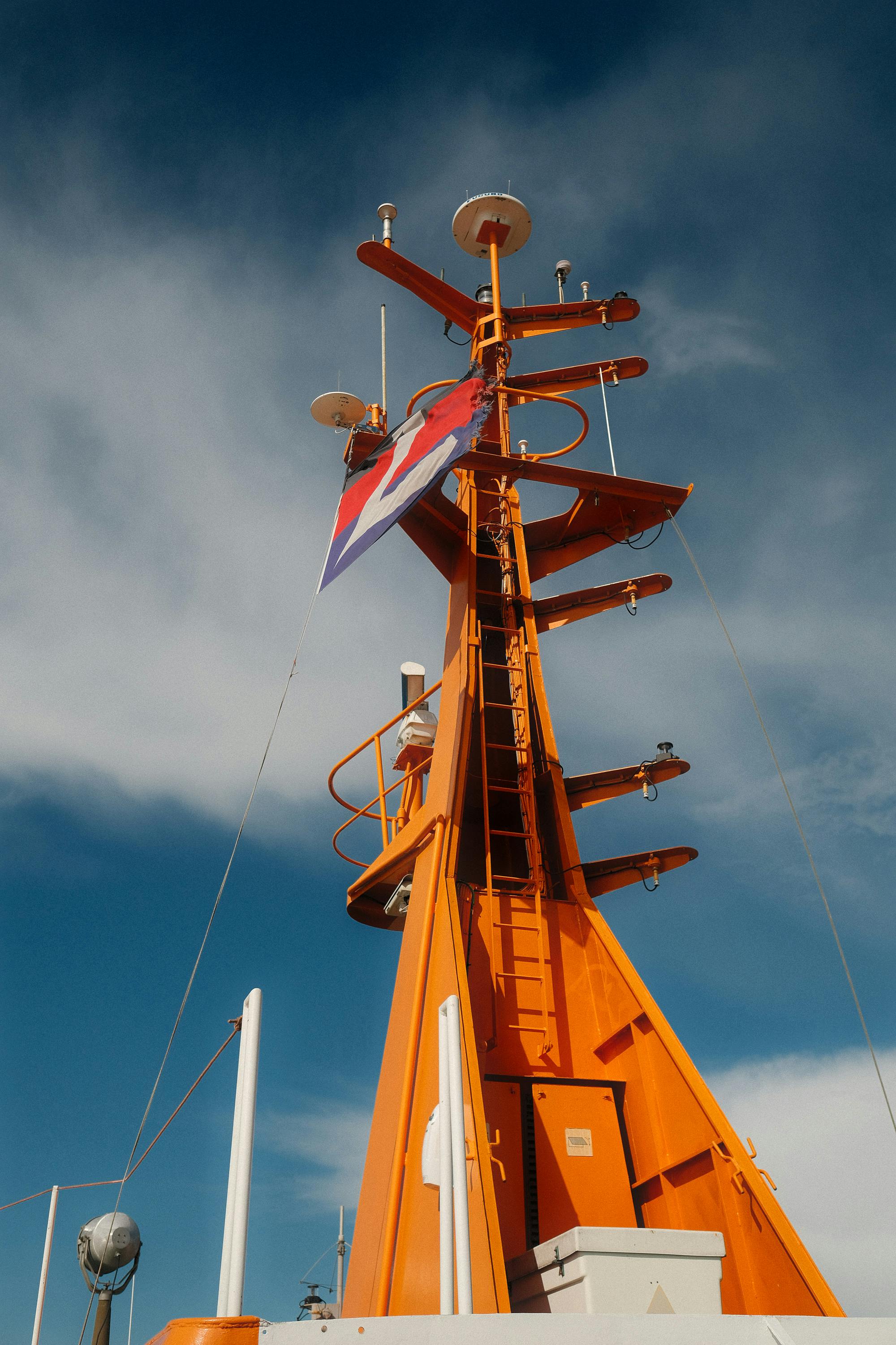 low angle shot of a metal construction on a ship