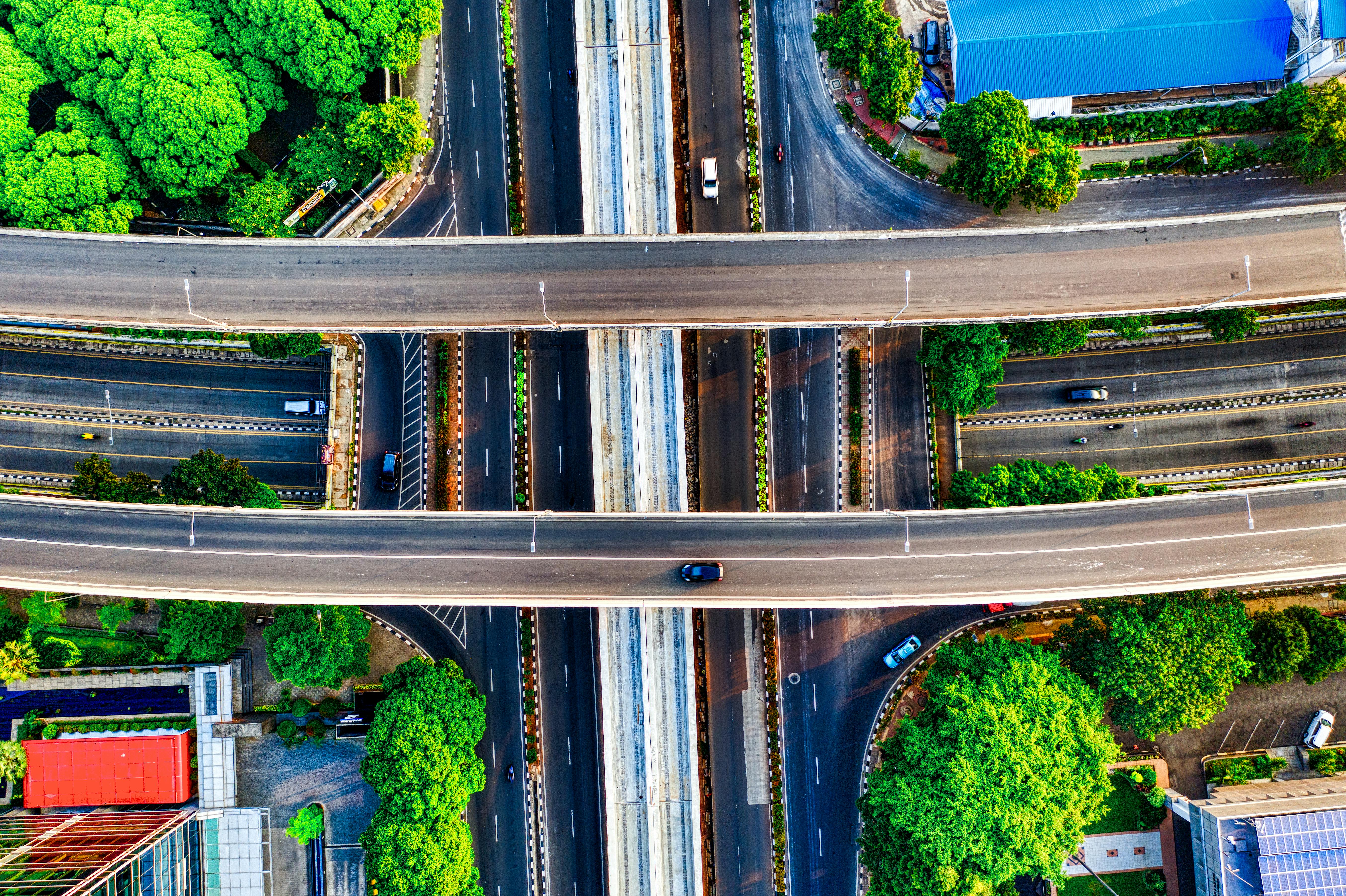 aerial photography of gray concrete roads