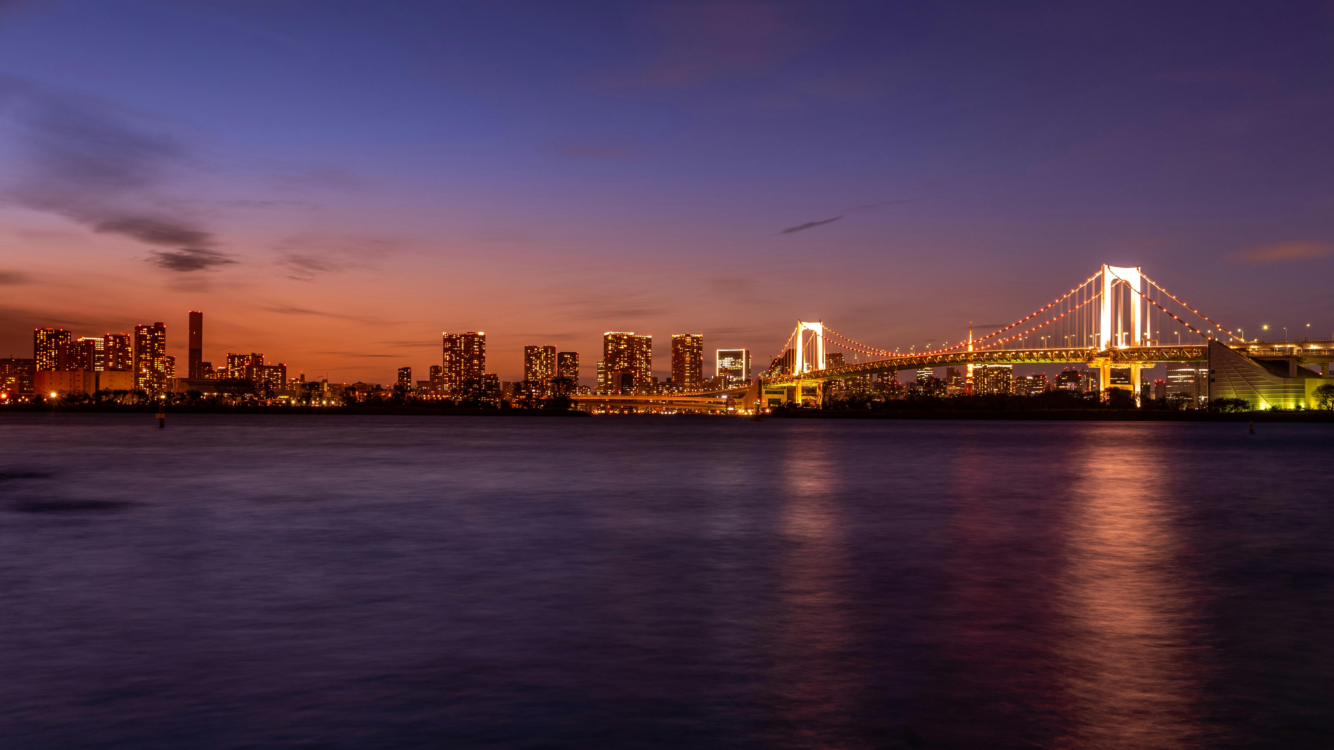 Lighted Bridge Across the Harbor · Free Stock Photo