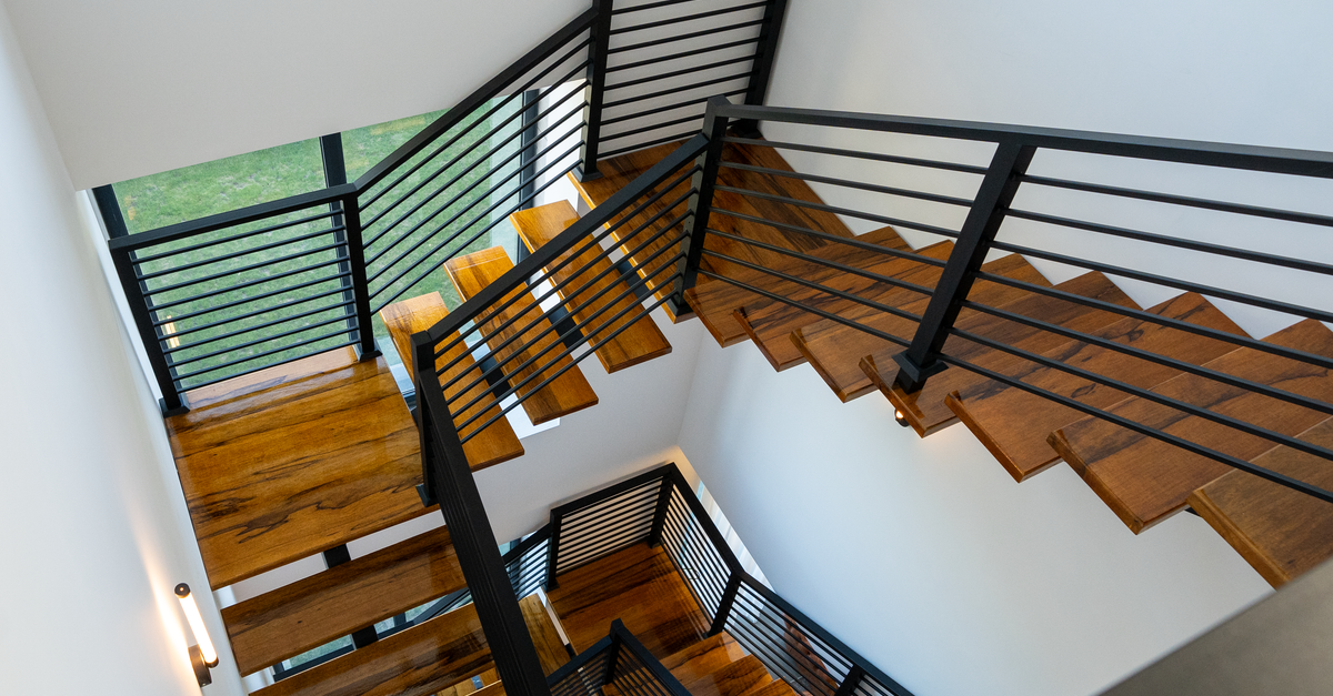 Modern staircase with straight clean lines in a bright interior