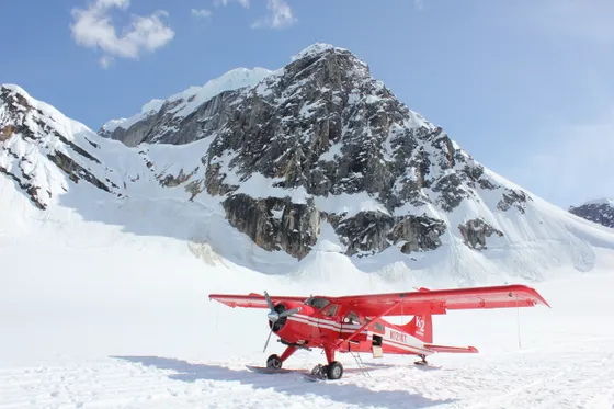 A bush plane flightseeing over Wrangell-St. Elias