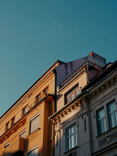 Free Charming view of classic residential buildings in Bratislava during a clear day. Stock Photo