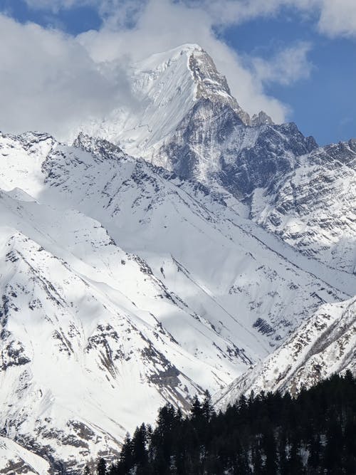 A snow covered mountain with a snow covered peak