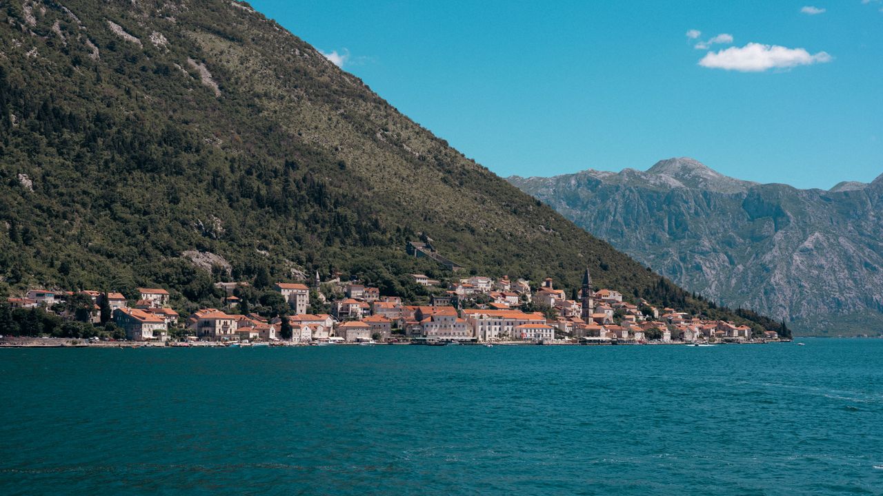 Town on the Bay of Kotor in winter light, Montenegro