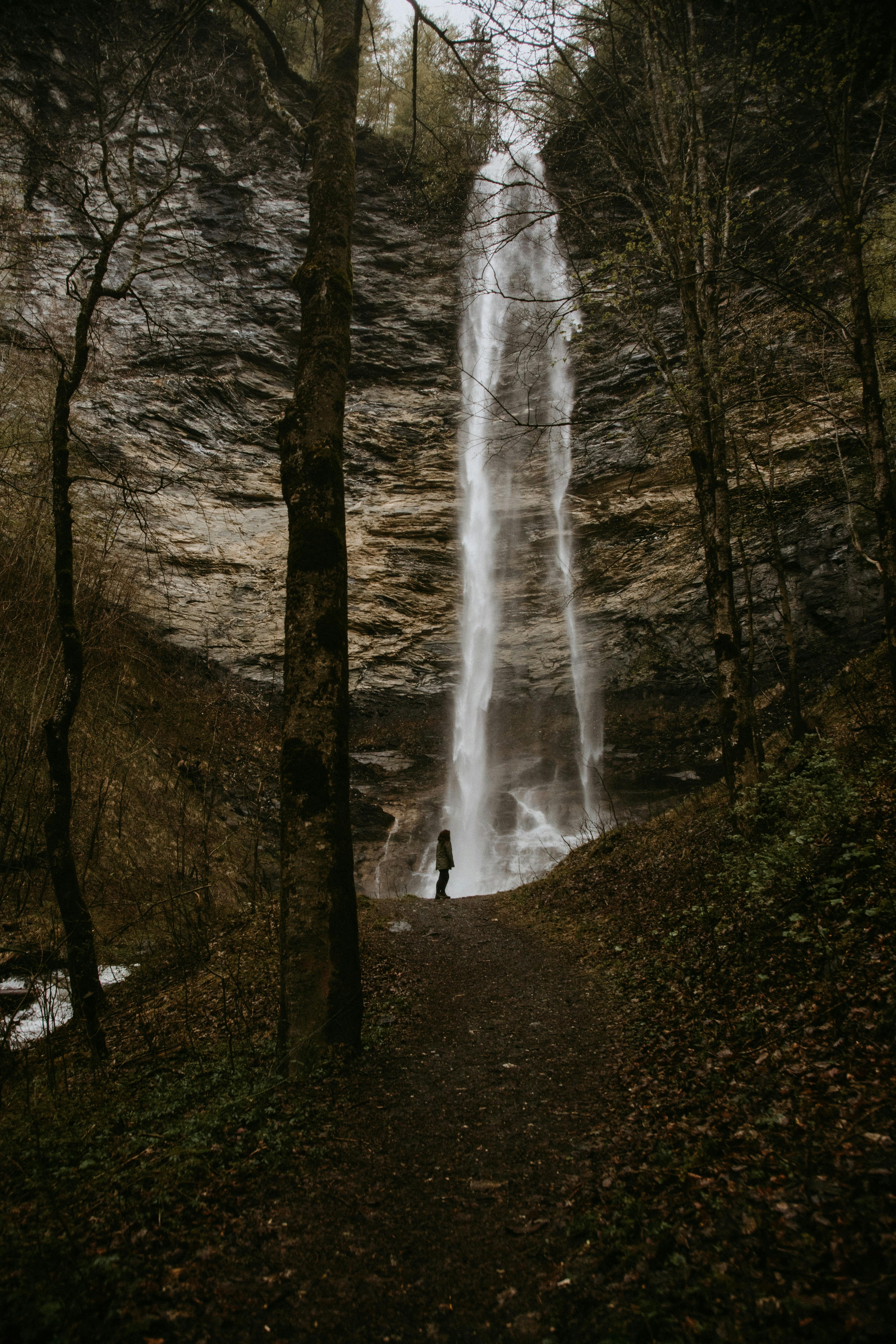 Person Standing In Front Of Waterfalls