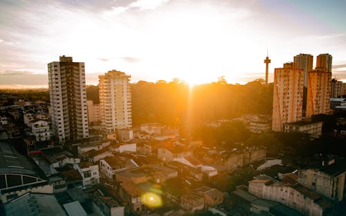 Bird's Eye View Of City During Sunrise