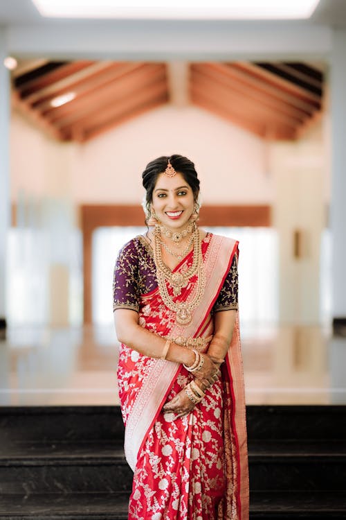 A beautiful indian bride in a red sari